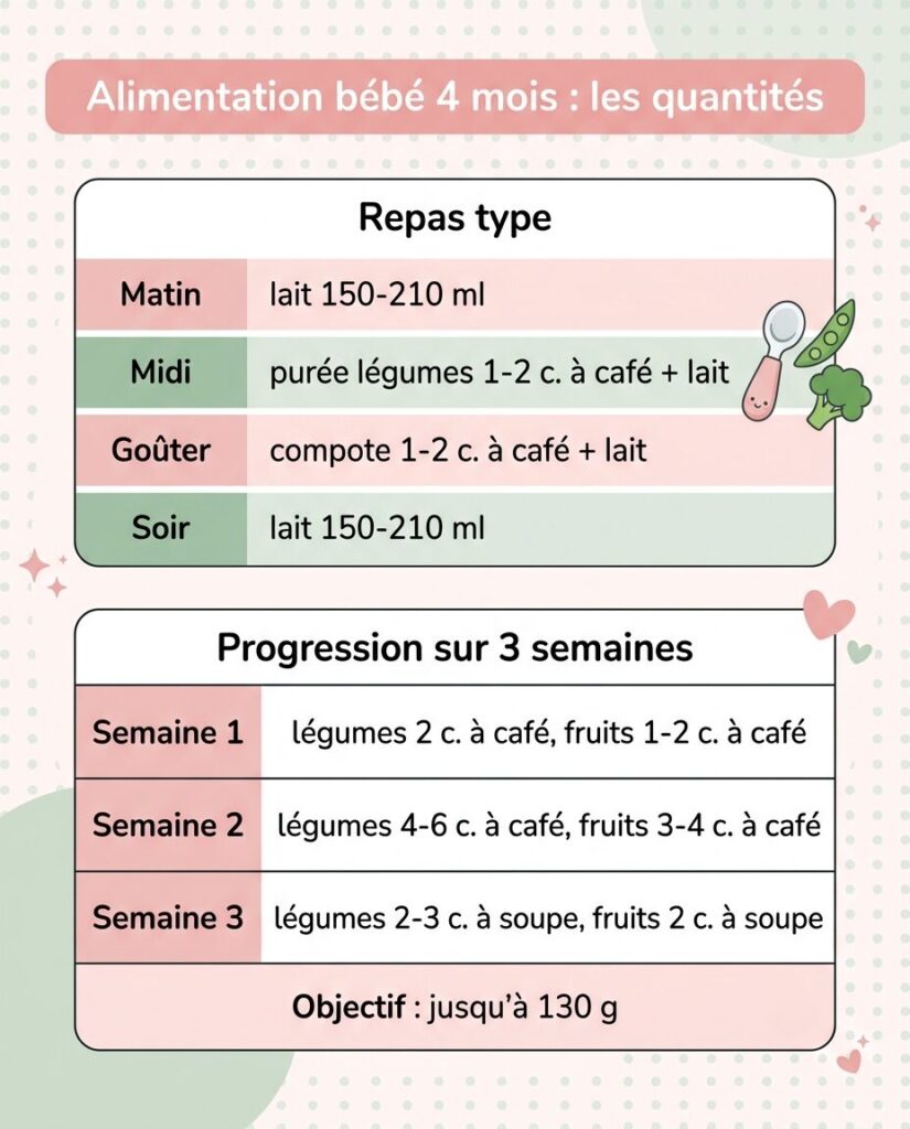 Tableau alimentation bébé 4 mois