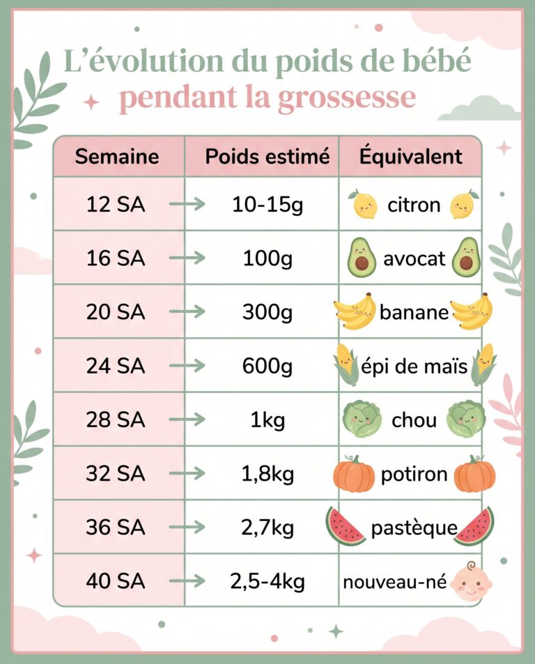 Tableau poids bébé pendant la grossesse