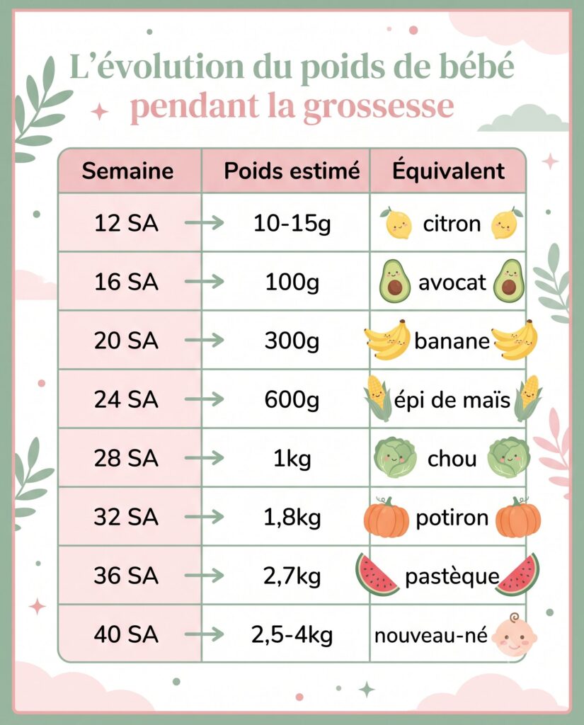 Tableau poids bébé pendant la grossesse