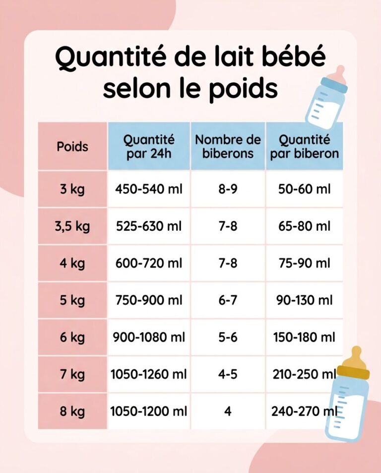 tableau quantité lait bébé poids