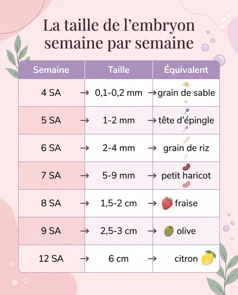 Tableau taille embryon par semaine