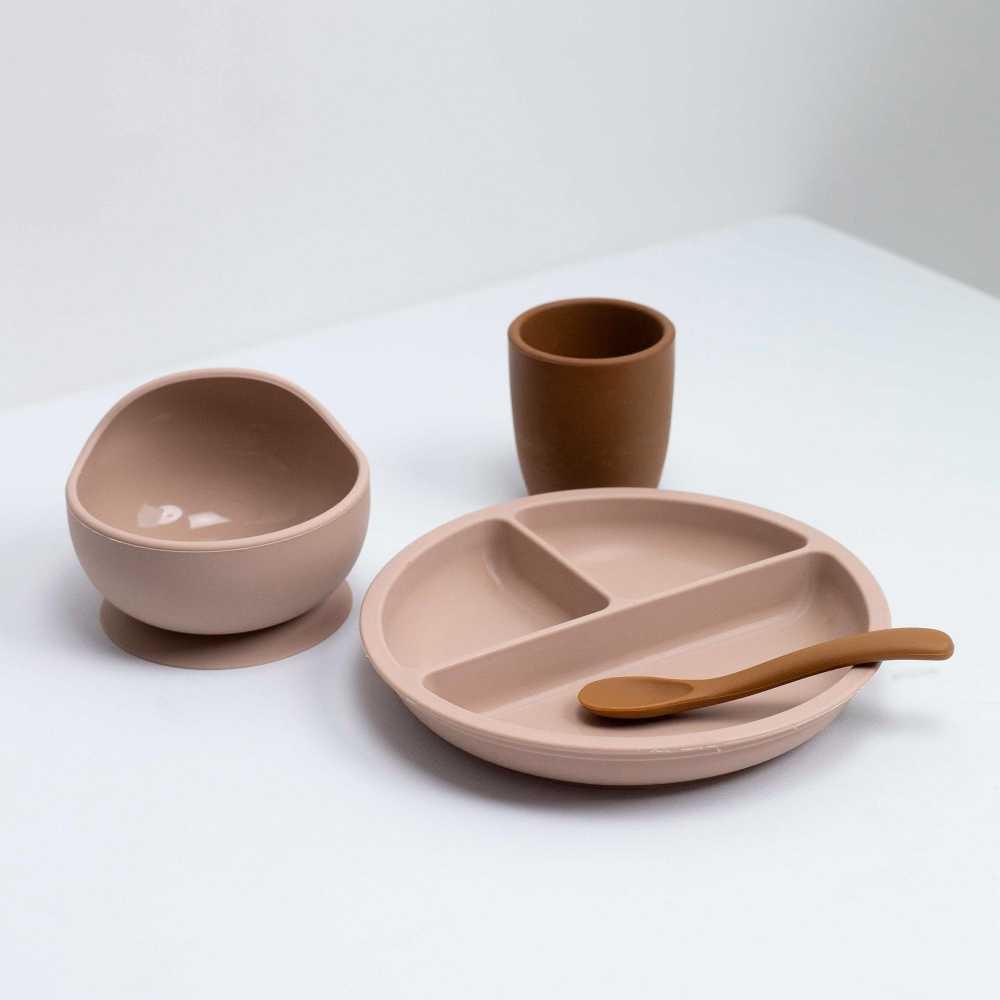 Coffret repas bébé en silicone Trois Kilos Sept avec ventouse