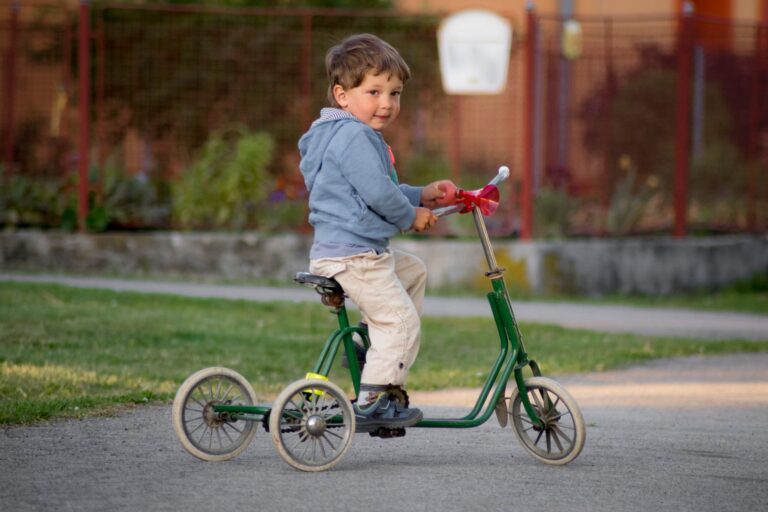 Jeune enfant sur un tricycle dans un parc