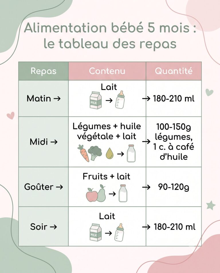 tableau alimentation bébé 5 mois
