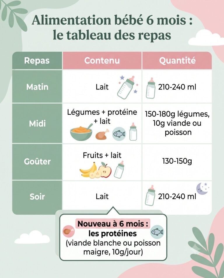 tableau alimentation bébé 6 mois
