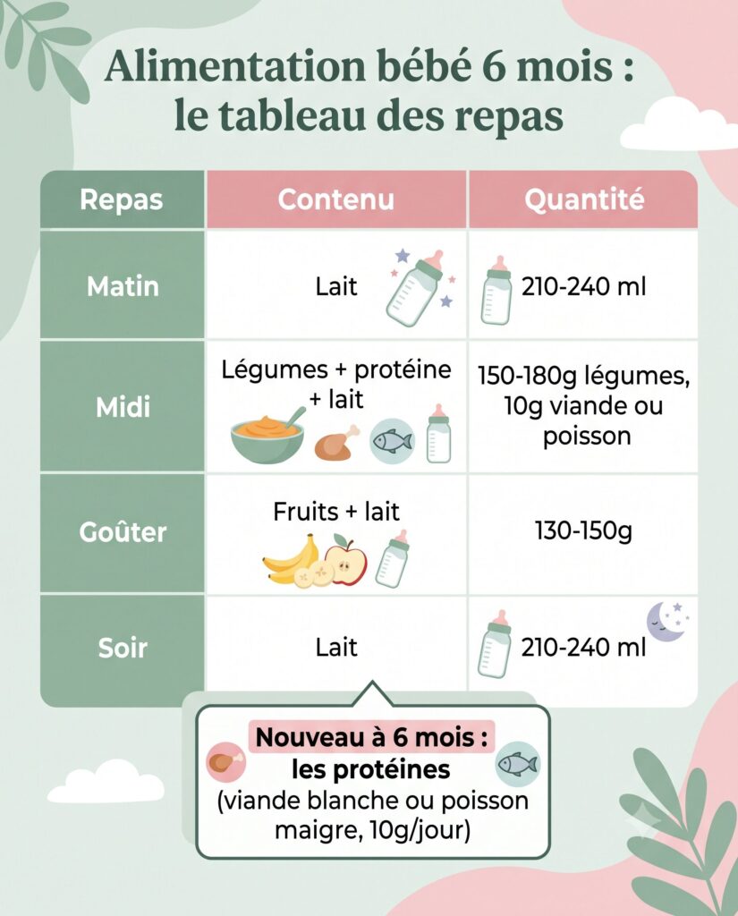 tableau alimentation bébé 6 mois