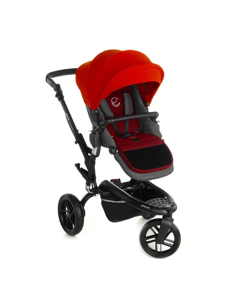 Poussette Jané Trider 3 roues repliée et dépliée